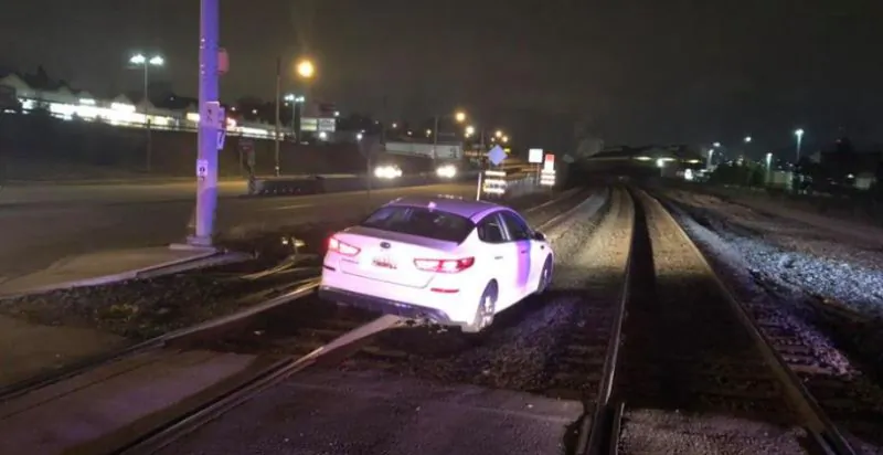 A woman in Pennsylvania gave an unusual excuse to police after she was caught driving on railroad tracks: “The GPS told me to do it.” (Duquesne Police Department/Facebook)