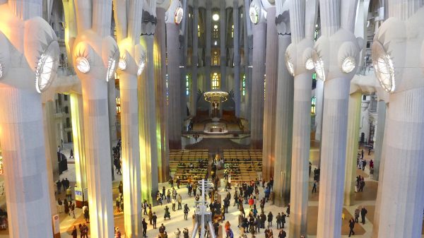 Inside the Basilica of the Sagrada Familia in Barcelona.