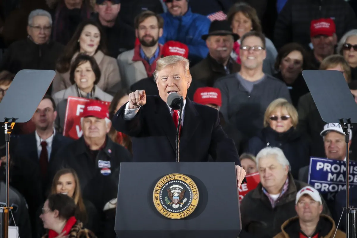 President Donald Trump speaks during a rally at the Tupelo Regional Airport in Tupelo, Mississippi, on Nov. 26, 2018. (Drew Angerer/Getty Images)