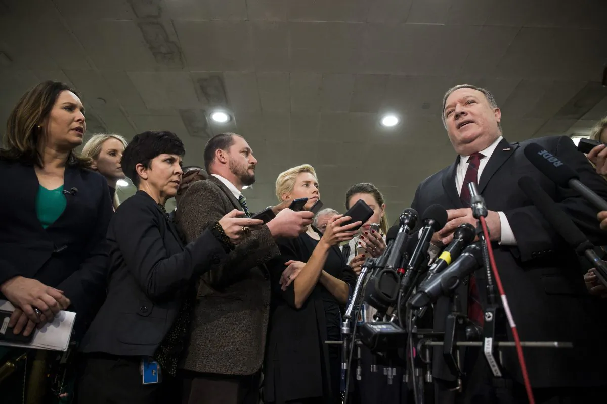 Secretary of State Mike Pompeo speaks to the press after briefing members of the Senate on the current relationship between Saudi Arabia and the United States on Capitol Hill on November 28, 2018 in Washington, DC. (Zach Gibson/Getty Images)