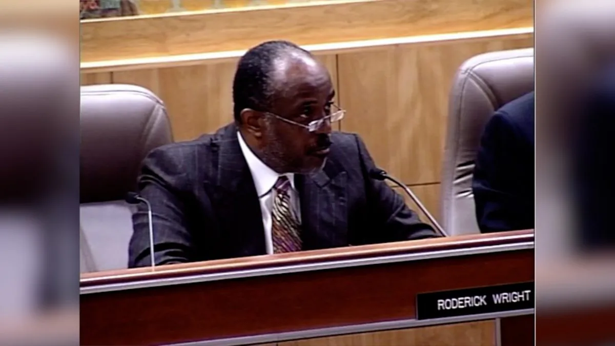 Rodrick Wright, a former state senator convicted of voter fraud, was pardoned by Governor Jerry Brown. Wright was seen in a Senate Governmental Organization Committee meeting on Jan. 10, 2012. (California State Senate Media Archive/Screenshot)