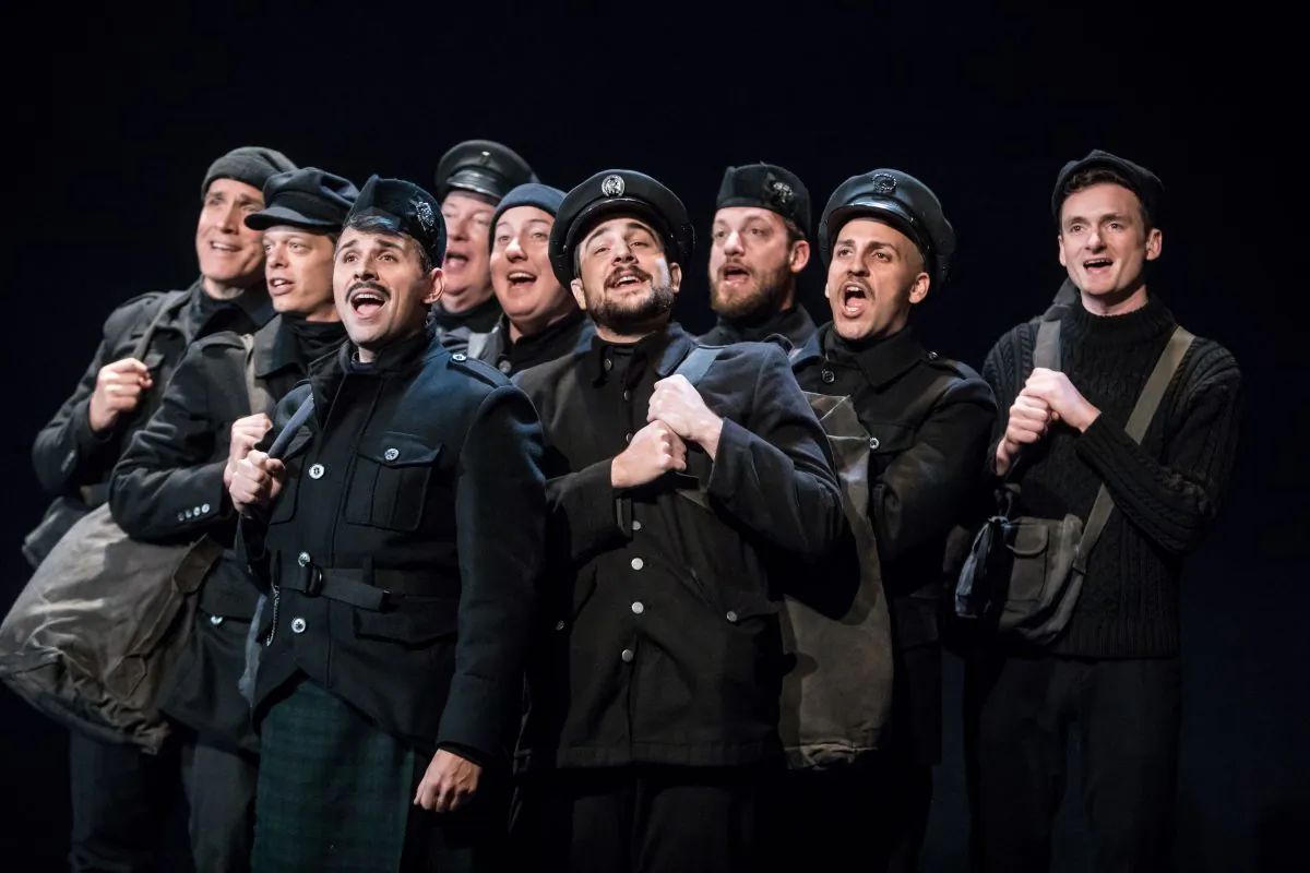 Interspersed in the story are musical numbers, which include Christmas carols, patriotic hymns, medieval ballads, and other tunes of the day. The cast of "All Is Calm: The Christmas Truce of 1914." (Dan Norman)
