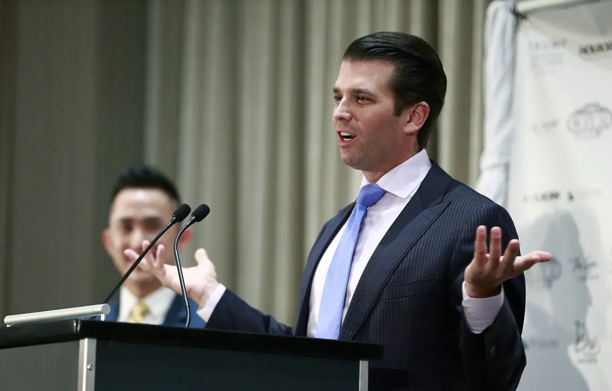 Donald Trump Jr. delivers a speech during a ceremony for the official opening of the Trump International Tower Hotel  in Vancouver, Canada on Feb. 28, 2017. (Jeff Vinnick/Getty Images)