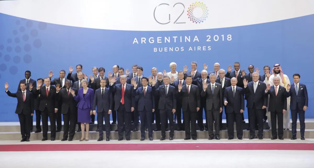 World leaders pose for a picture during the opening day of the Argentina G-20 Leaders' Summit 2018 in Buenos Aires, Argentina, on Nov. 30, 2018. U.S. President Donald Trump is pictured in the front row (sixth from L) with Chinese leader Xi Jinping (ninth from L). (Daniel Jayo/Getty Images)