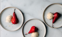 Ginger and Hibiscus Poached Pears With Ice Cream