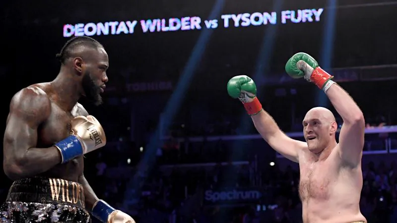 Tyson Fury baits Deontay Wilder in the second round, fighting to a draw during the WBC Heavyweight Champioinship at Staples Center on Dec. 1, 2018 in Los Angeles. (Harry How/Getty Images)
