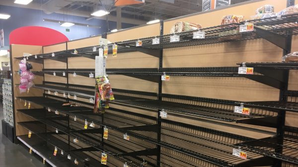 Empty shelves where bread is