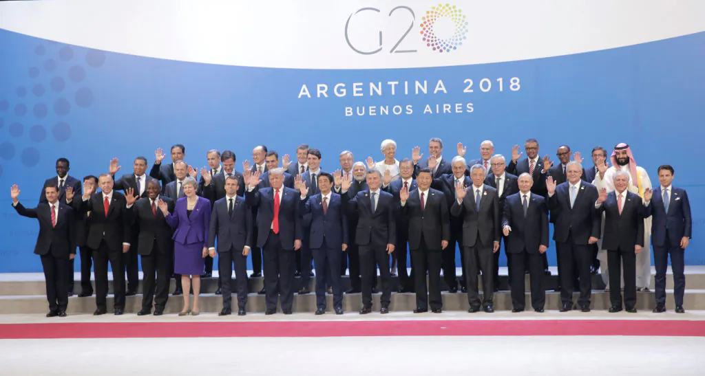World leaders pose for the family picture during the opening day of Argentina G-20 Leaders' Summit 2018 at Costa Salguero in Buenos Aires, Argentina, on Nov. 30, 2018. (Daniel Jayo/Getty Images)