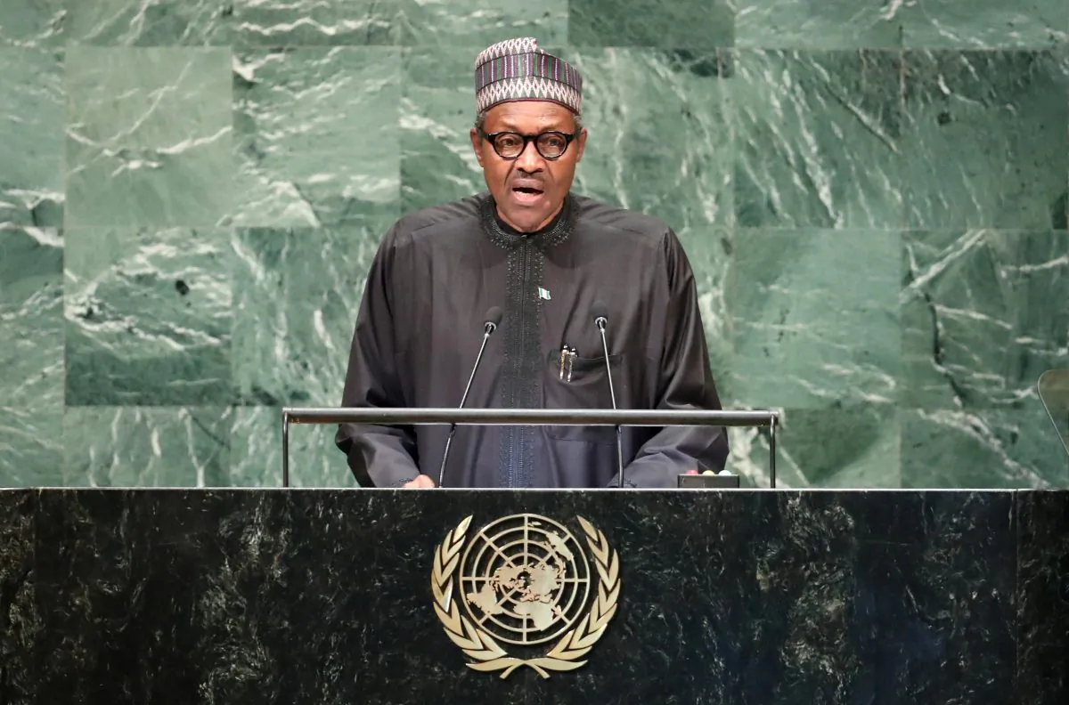 Nigeria's President Muhammadu Buhari addresses the 73rd session of the United Nations General Assembly at U.N. headquarters in New York, U.S., Sept. 25, 2018. (Carlo Allegri/Reuters)