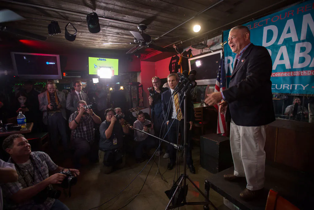 Longtime Rep. Dana Rohrabacher (R-Costa Mesa) talks to reporters on Election Night in Costa Mesa, Calif., on Nov. 6, 2018. (David McNew/Getty Images)