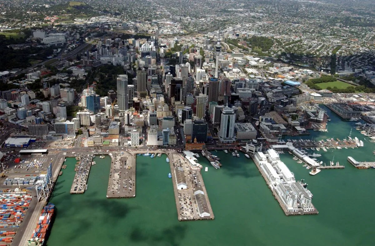 Auckland City aerial image showing the harbor and port, Auckland, New Zealand on Feb. 8, 2005. (Phil Walter/Getty Images)