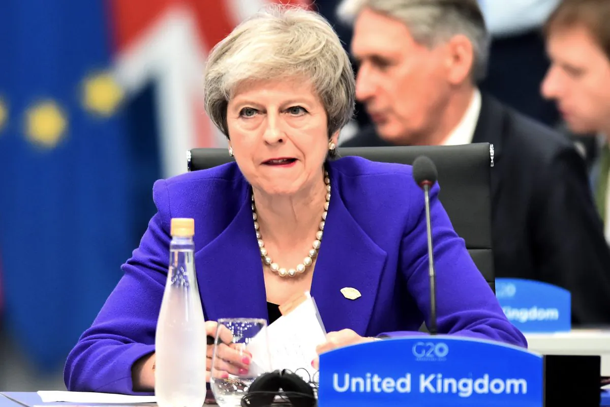 British Prime Minister Theresa May gestures during the opening day of Argentina G20 Leaders' Summit 2018 at Costa Salguero on Nov. 30, 2018. (Amilcar Orfali/Getty Images)