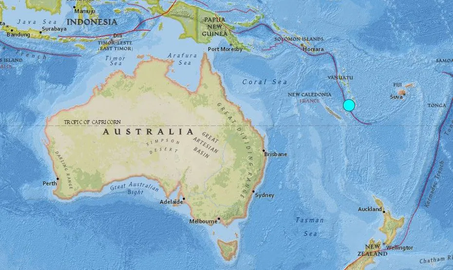 The location of the epicentre of the earthquake. (USGS)