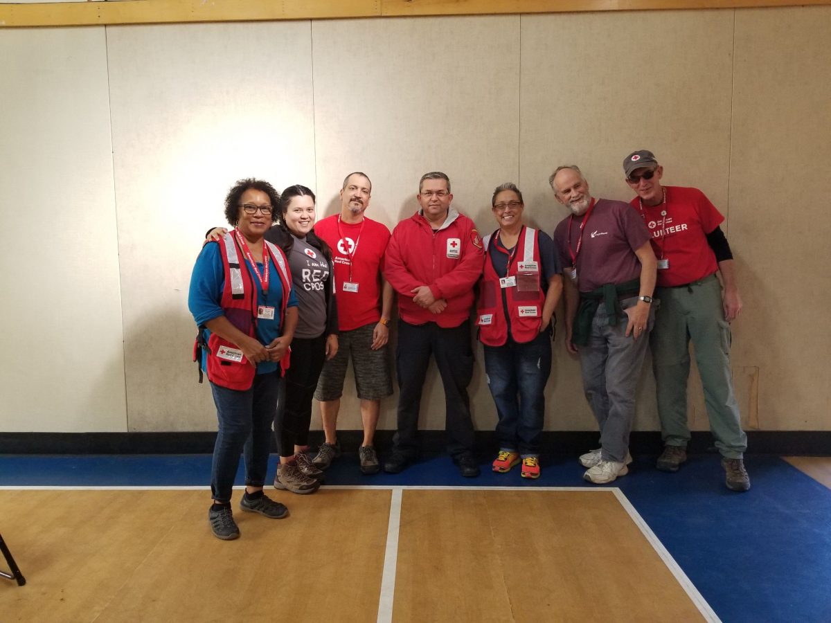 Pamela Harris (L) with several Red Cross volunteers and workers. (Courtesy of the American Red Cross)