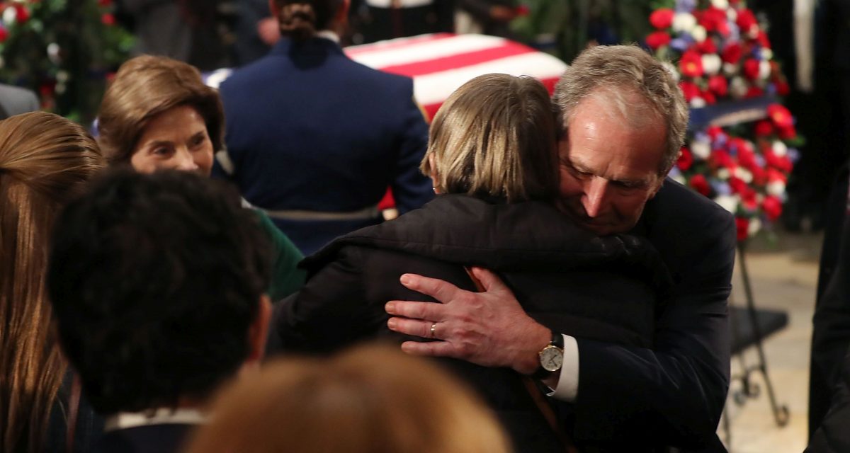 President George H.W. Bush Lies In State At U.S. Capitol with son