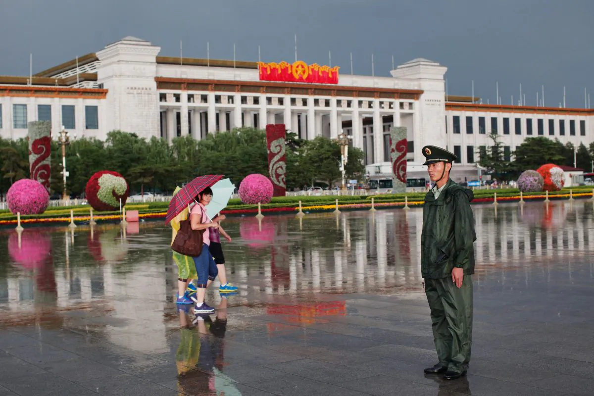 A Chinese paramilitary policeman stands guard at Tiananmen Square in Beijing on June 9, 2012. (Lintao Zhang/Getty Images)