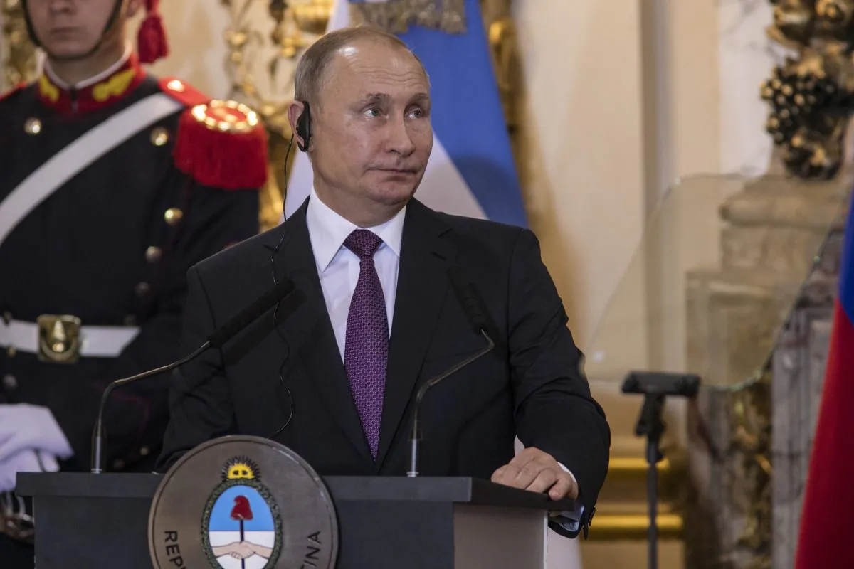 Russian President Vladimir Putin gestures after a meeting between the presidents of Argentina and Russian Federation as part of Argentina G20 Leaders' Summit 2018 at Casa Rosada in Buenos Aires, Argentina, on Dec. 01, 2018. (Ricardo Ceppi/Getty Images)