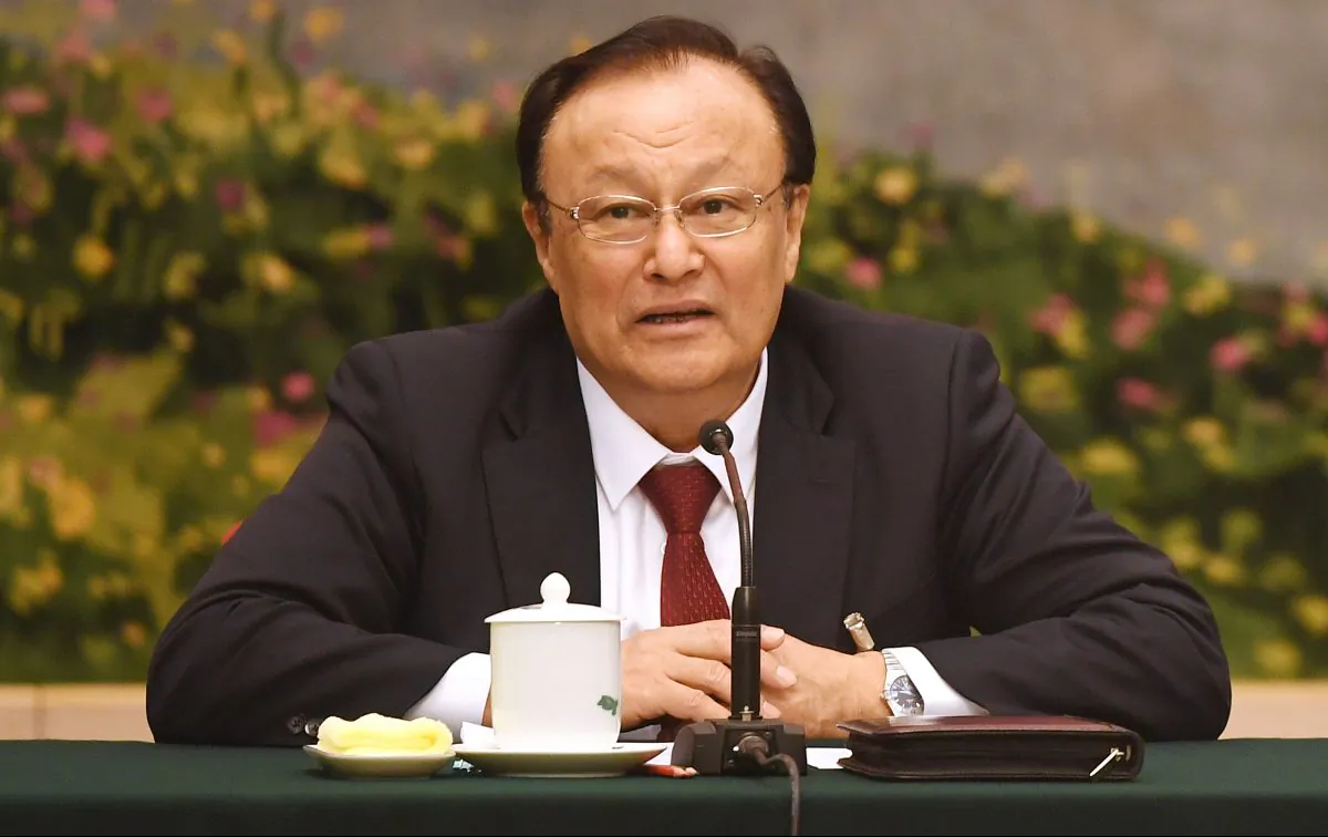Shohrat Zakir, chairman of China's western Xinjiang region, speaks at the Xinjiang delegation meeting during the ongoing annual meeting of the National People's Congress in the Great Hall of the People in Beijing on March 13, 2018. (GREG BAKER/AFP/Getty Images)