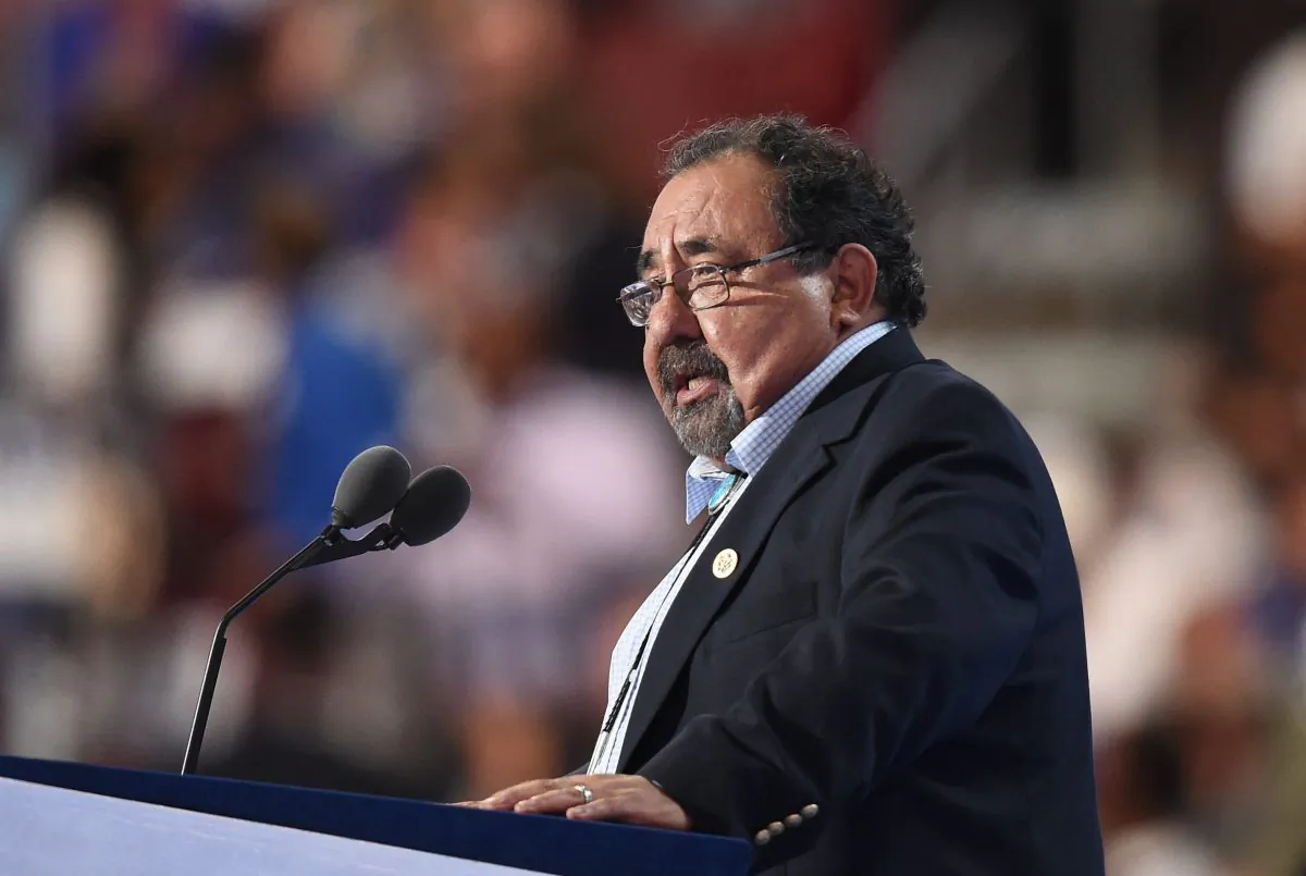 US House Rep. Raul Grijalva (D-Ariz.) speaks during Day 1 of the Democratic National Convention at the Wells Fargo Center in Philadelphia, Pennsylvania, July 25, 2016. Grijalva is likely to be the next chair of the House Committee on Natural Resources. (ROBYN BECK/AFP/Getty Images)