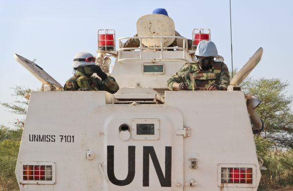 UN peacekeepers in armored carrier