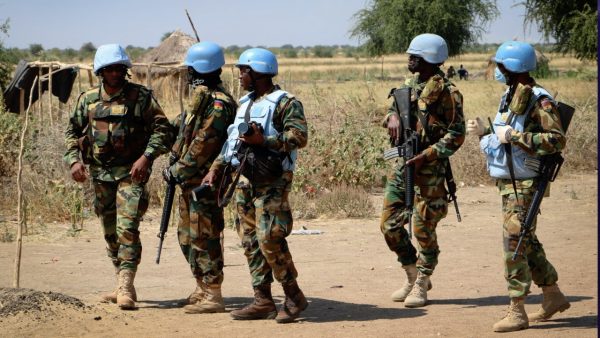 UN peacekeepers make a patrol