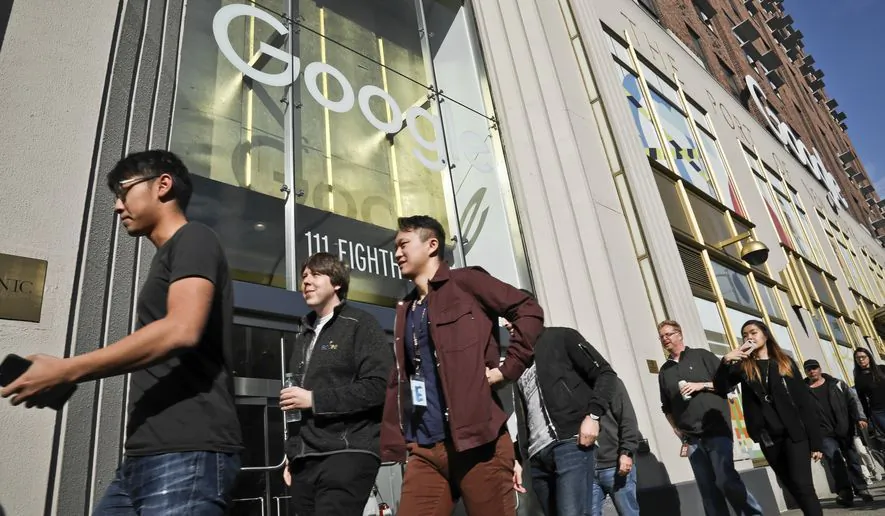 Google employees walk off the job on Nov. 1, 2018, protesting against what they said is the tech company’s mishandling of sexual misconduct allegations against executives in New York. (Bebeto Matthews/AP Photo) 