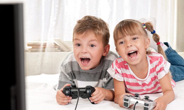 children playing computer games