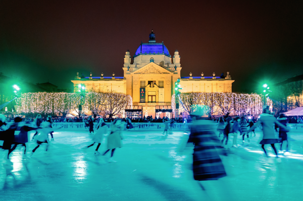 people ice skate in zagreb advent ice rink