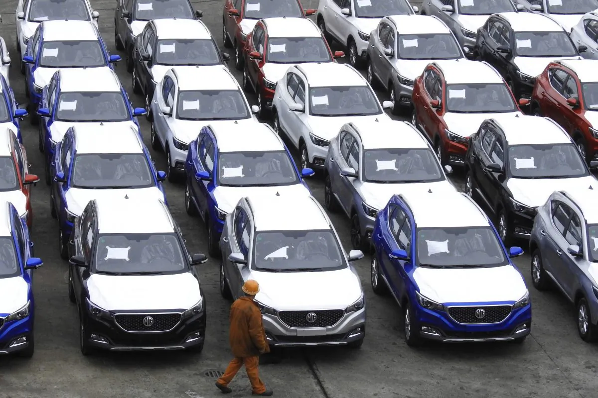 GM cars produced by SAIC Motor Corp waiting to be exported to the United States at a port in Lianyungang in Jiangsu Province, China, on May 26, 2018. (AFP/Getty Images)