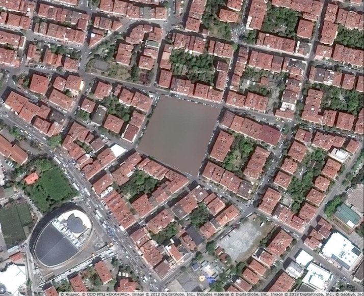 A blurred apartment building in Turkey