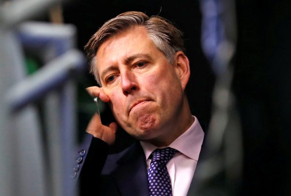 Graham Brady, Chairman of the Conservative Party 1922 Committee, speaks on the telephone