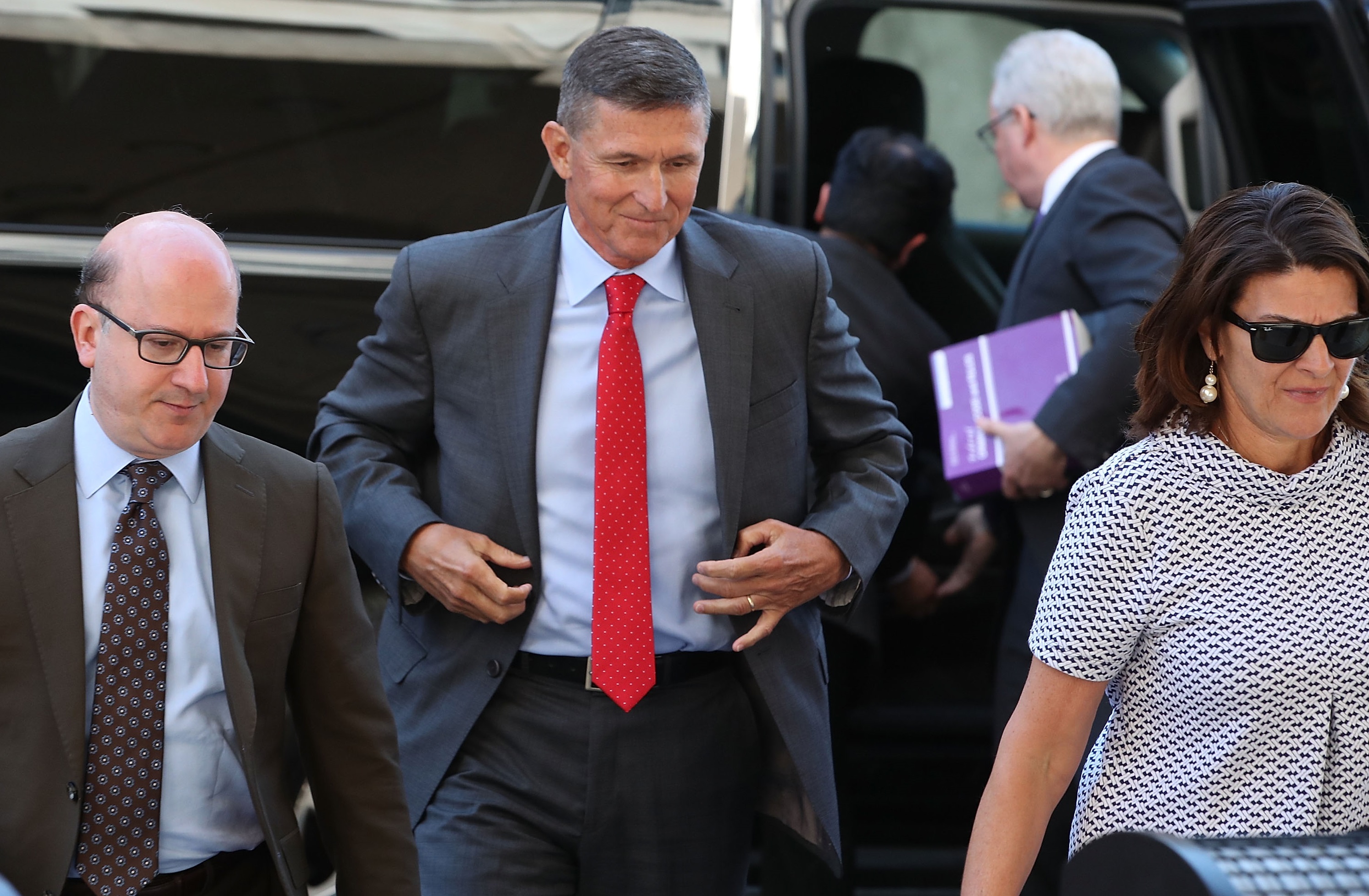 Michael Flynn, former national security advisor to President Donald Trump, arrives at the E. Barrett Prettyman Federal Courthouse in Washington
