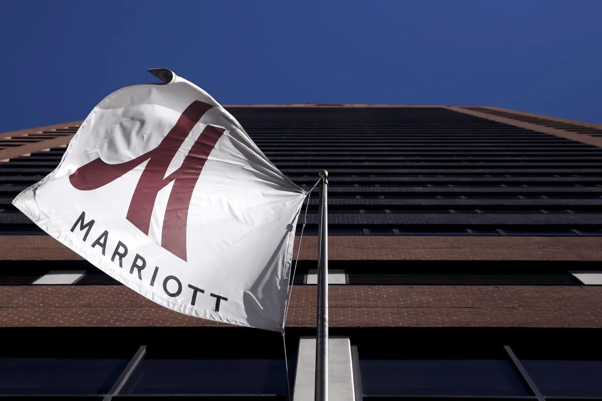 A Marriott flag hangs at the entrance of the New York Marriott Downtown hotel in New York City on Nov. 16, 2015.
(Reuters/Andrew Kelly)