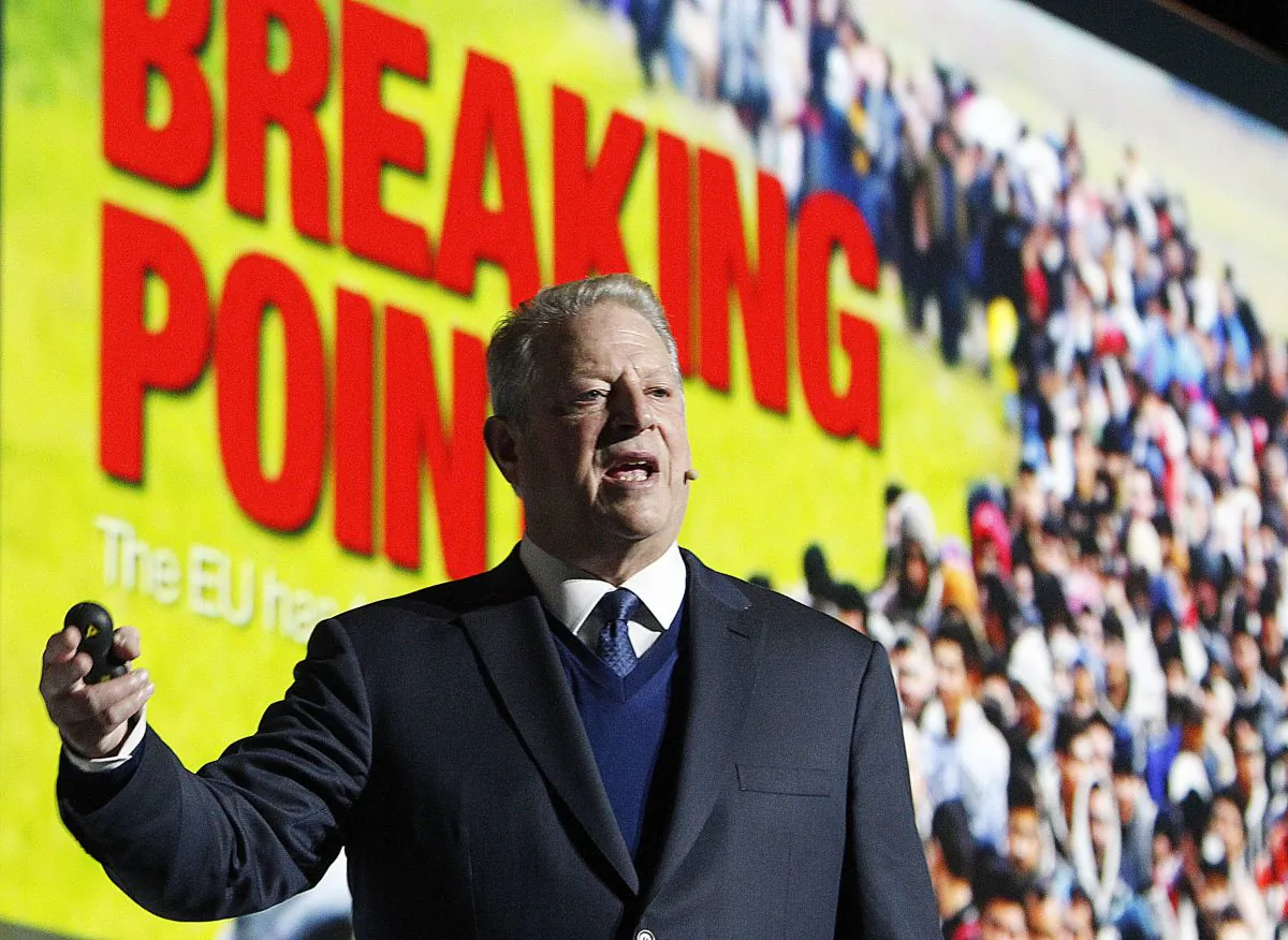 Climate activist Al Gore makes a speech during the COP24 U.N. climate summit in Katowice, Poland, on Dec. 12, 2018. Skeptical scientists say climate change science is not settled and condemn the global warming movement’s scare-mongering tactics. (AP Photo/Czarek Sokolowski)