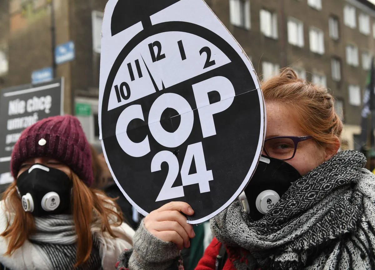 Protesters are pictured during a march for the climate on sidelines of the 24th Conference of the Parties to the United Nations Framework Convention on Climate Change (COP24) summit on Dec. 8, 2018, in Katowice, Poland. (JANEK SKARZYNSKI/AFP/Getty Images)