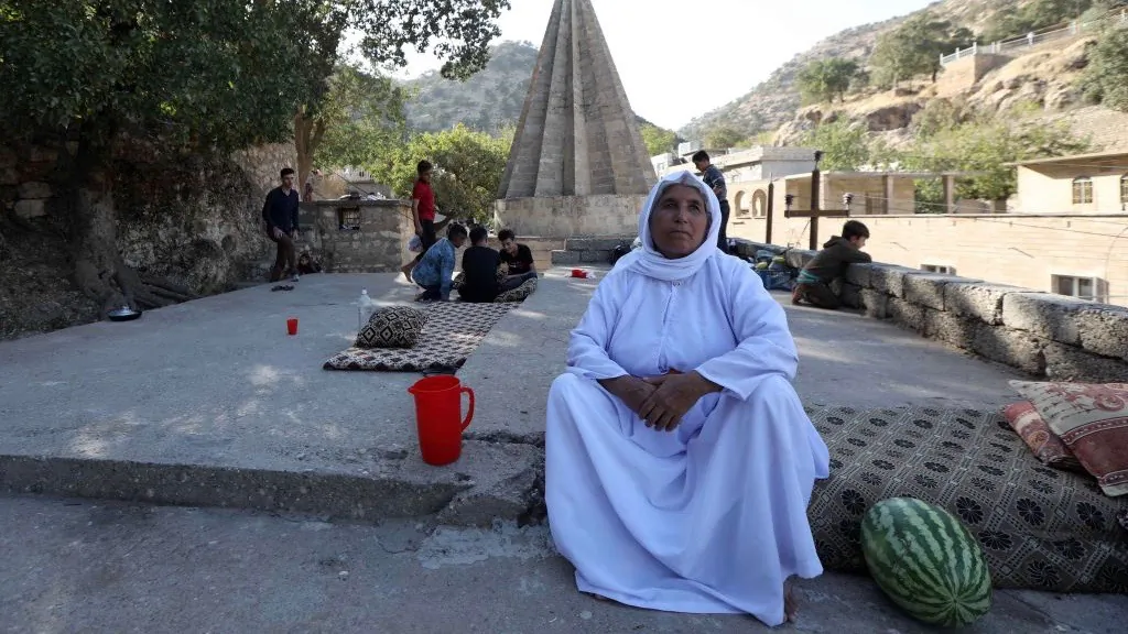 An Iraqi Yazidi woman is pictured at Lalish temple in a valley near Dohuk, northwest of Baghdad, on October 5, 2018. (Safin Hamed/AFP/Getty Images)
