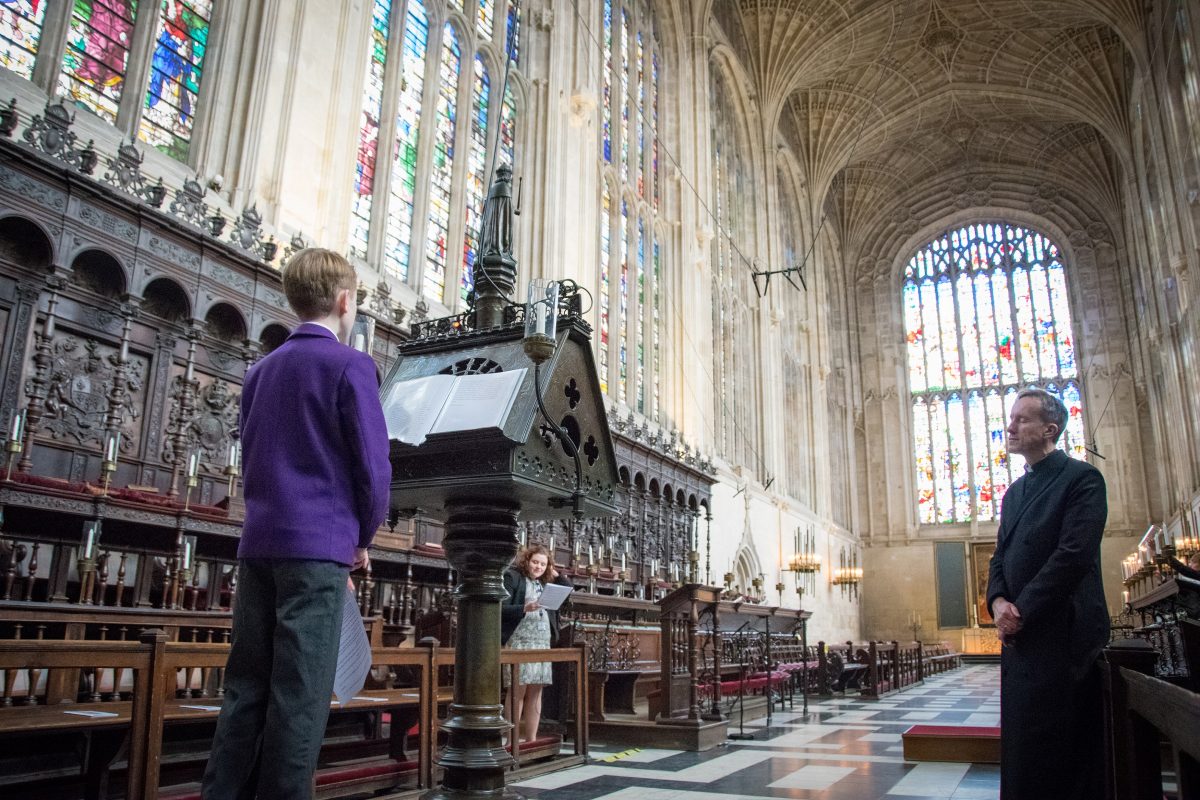 King's College Cambridge Chapel reading boy
