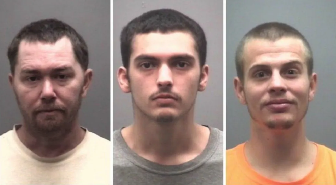 L-R: Sean Damion Castorina, Shannon Douglas Gurkin, and Dakota Lee Marek. All the men face charges in connection with a bomb plot to free Castorina from jail. (Alamance County Sheriff's Office)