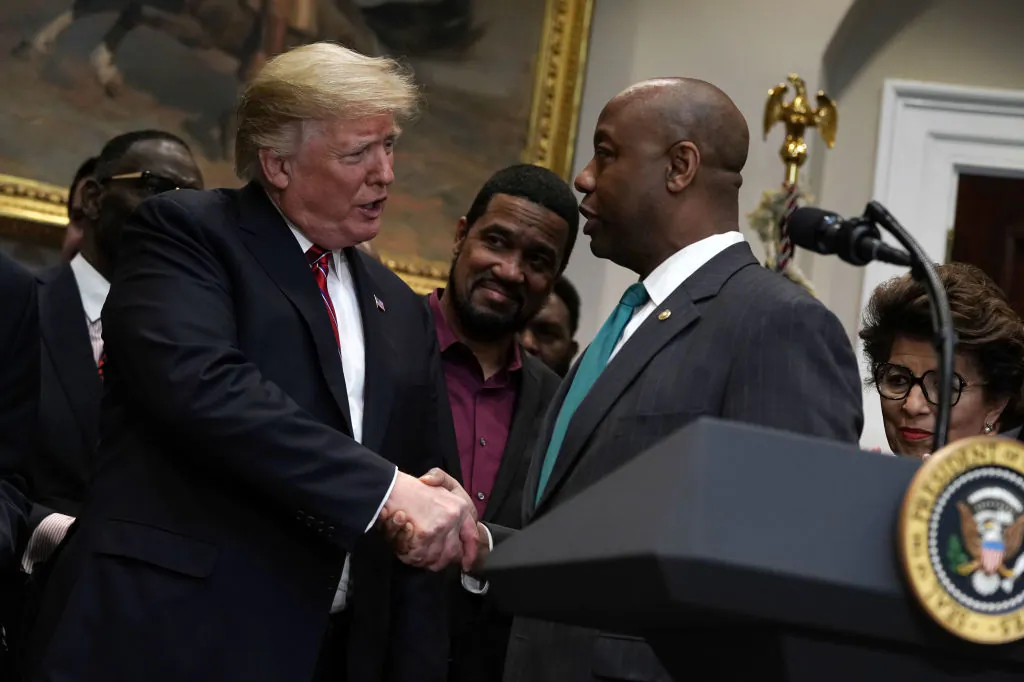 Former President Donald Trump shakes hands with Sen. Tim Scott at the White House on Dec. 12, 2018 (Alex Wong/Getty Images)