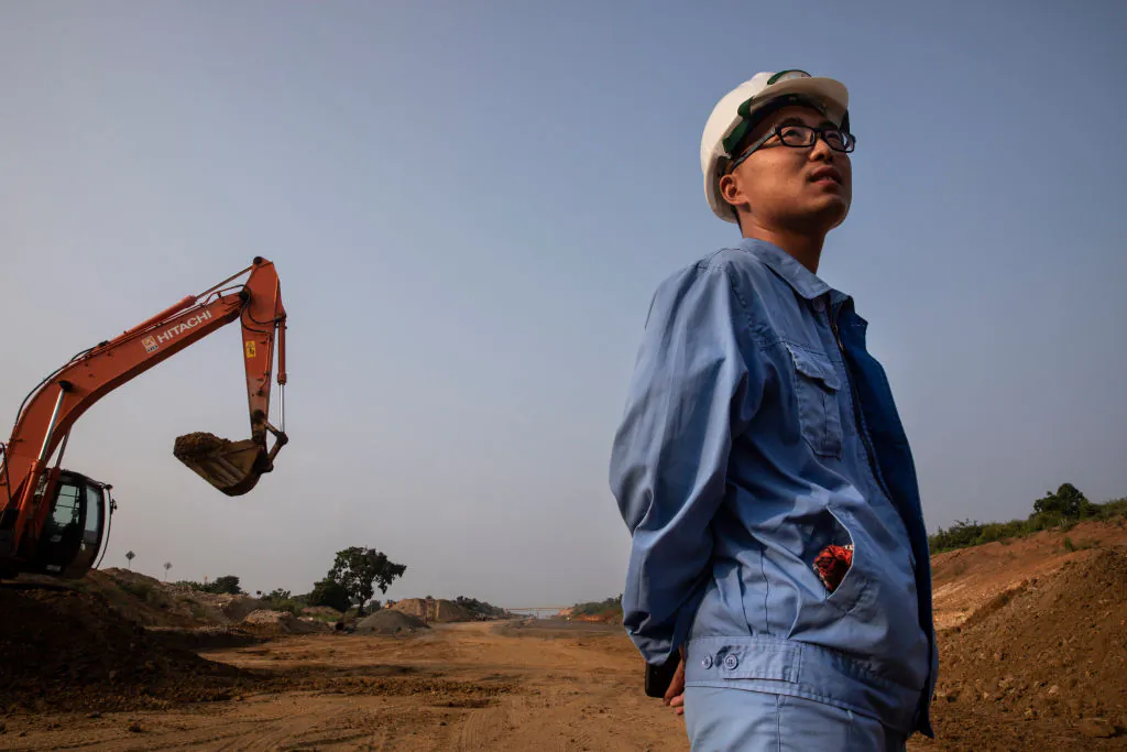 A Chinese site engineer is seen on site as the extension of the Southern Expressway from Matara to Hambantota continues under construction near Hambantota, Sri Lanka, on Nov. 16, 2018. (Paula Bronstein/Getty Images)