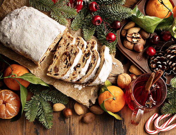 Traditional Christmass stollen with marzipan and dried fruit. (Shutterstock)