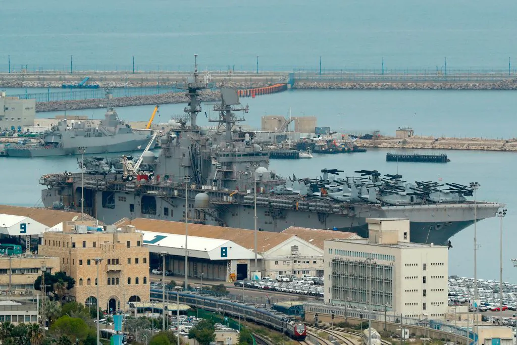 The US Navy's Wasp-class amphibious assault ship USS Iwo Jima (LHD 7) is anchored in the northern Israeli port of Haifa on March 15, 2018. (Jack Guez/AFP/Getty Images)