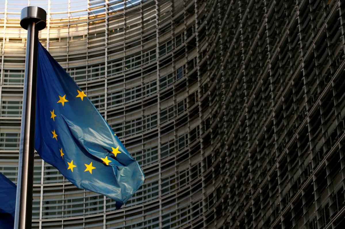 A European Union flag is seen outside the EU Commission headquarters in Brussels, Belgium, on Nov. 14, 2018.  (Reuters/Francois Lenoir)