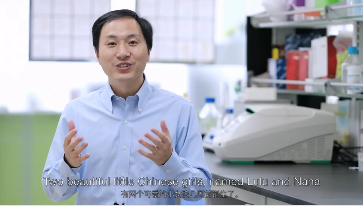 Screenshot of He Jiankui's youtube video announcing the creation of gene-edited babies Lulu and Nana (Screenshot/The He Lab)
