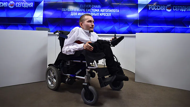 Valery Spiridonov at a press conference on 'Autopilot system for wheelchairs' on Aug. 3, 2016, in Moscow. Spiridonov was scheduled to be the first head transplant recipient, but his plans have changed. (Yuri Kadobnov/AFP/Getty Images)