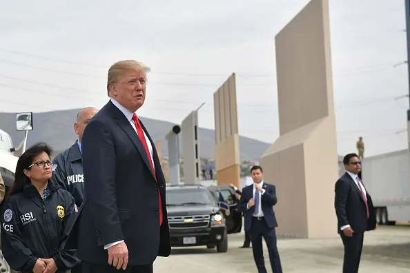 US President Donald Trump inspects border wall prototypes in San Diego, Calif. on March 13, 2018. (Mandel Ngan/AFP/Getty Images)