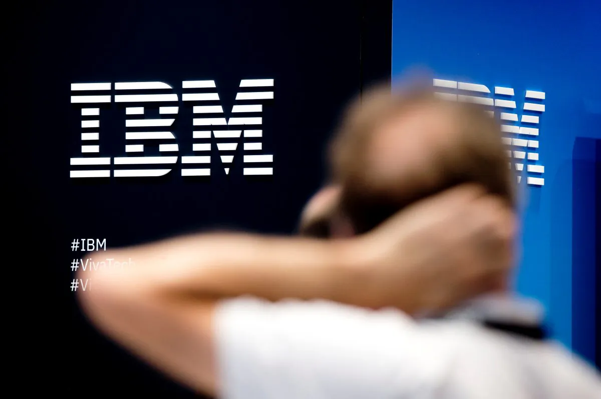 The IBM company logo is pictured during the Viva Tech start-up and technology summit in Paris, France on May 25, 2018. (Charles Platiau/Reuters)