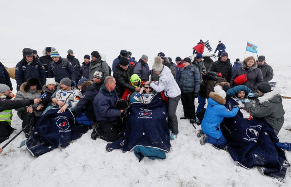 The International Space Station crew members rest