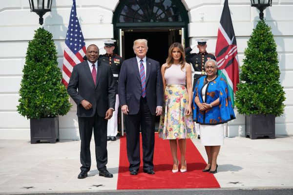 Trump and Melania welcome president and first lady of Kenya.
