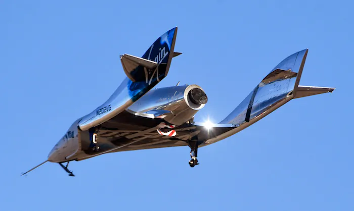 Virgin Galactic’s space tourism rocket plane SpaceShipTwo returns after a test flight from Mojave Air and Space Port in Mojave, Calif., on Dec. 13, 2018. (Reuters/Gene Blevins)